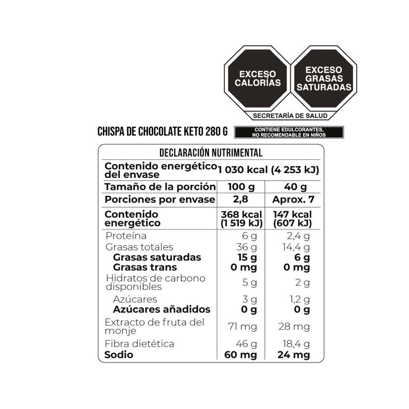 CHISPAS DE CHOCOLATE SIN AZÚCAR HEALTHY BRAND 280 GR