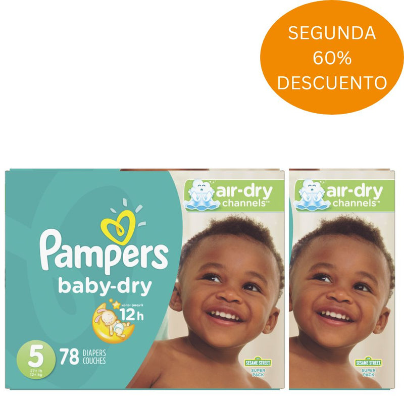 PAÑALES PAMPERS BABY DRY TALLA 5 - 78 UND 2DA 60% DE DESCUENTO