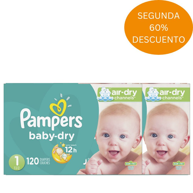 PAÑALES PAMPERS BABY DRY TALLA 1 - 120 UND 2DA 60% DE DESCUENTO