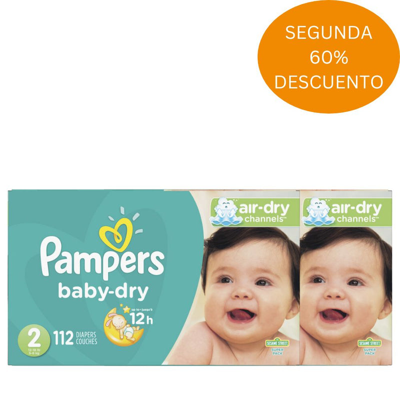 PAÑALES PAMPERS BABY DRY TALLA 2 - 112 UND 2DA 60% DE DESCUENTO