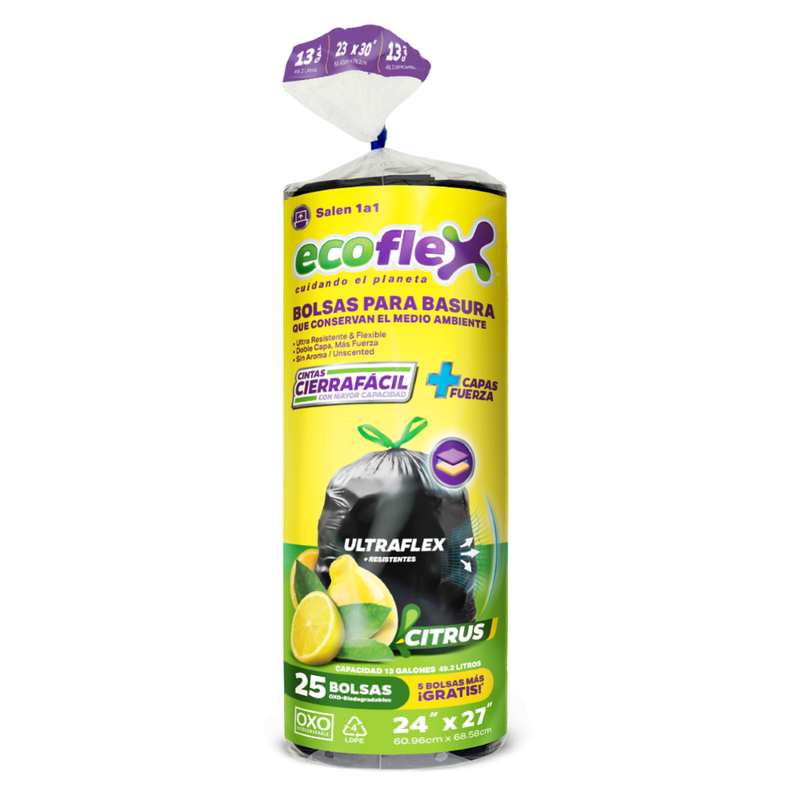 Bolsas de Basura Ecoflex Biodegradable Fragancia Citrus 24x27 Pack-25