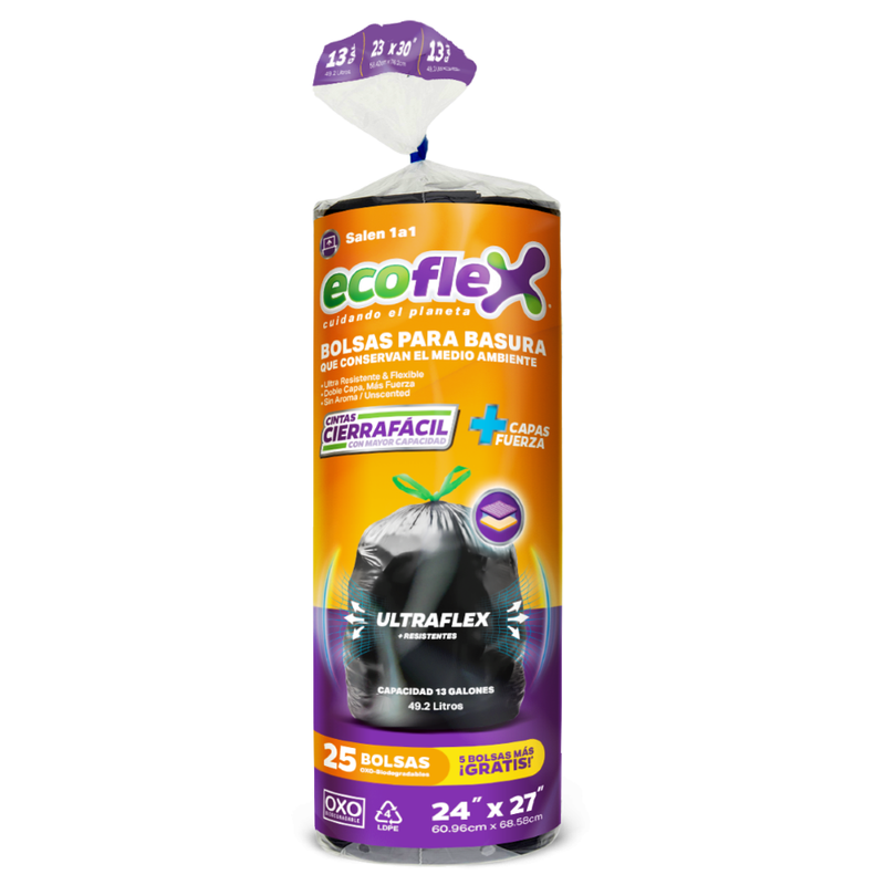 Bolsas de Basura Ecoflex Biodegradable Sin Fragancia 24x27 Pack-25