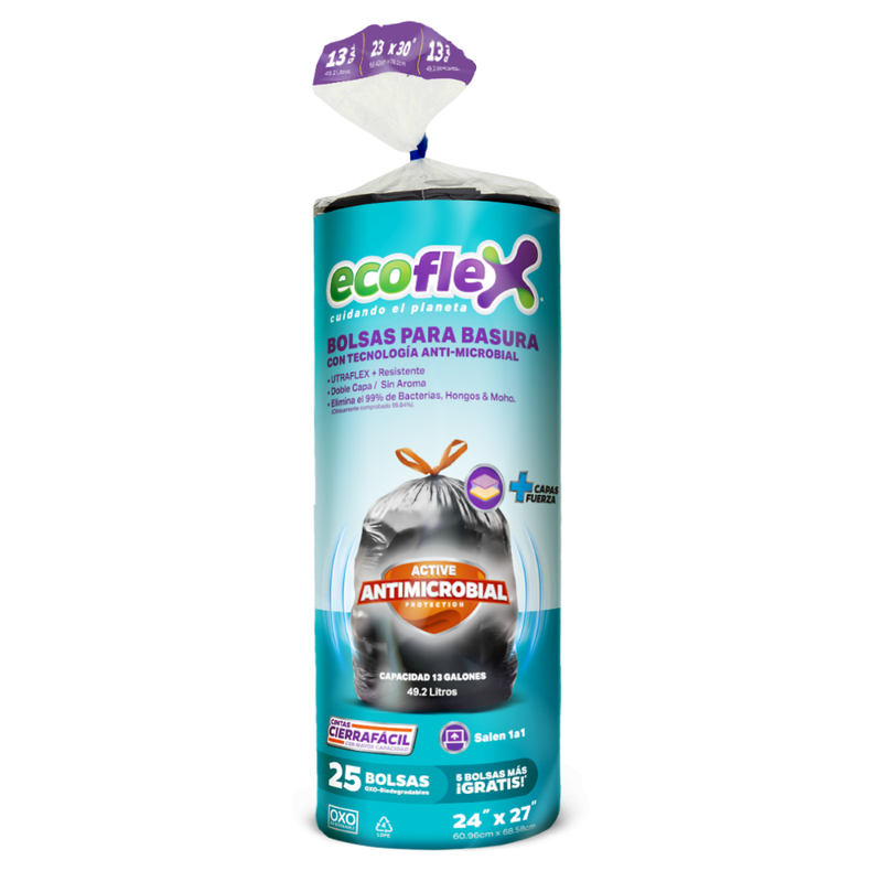 Bolsas de Basura Ecoflex Biodegradable Antibacterial 24x27 Pack-25