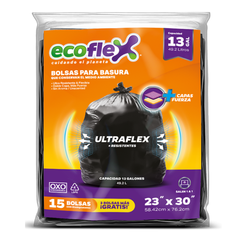 Bolsas de Basura Ecoflex Biodegradable Mediana 23x30 Pack-15