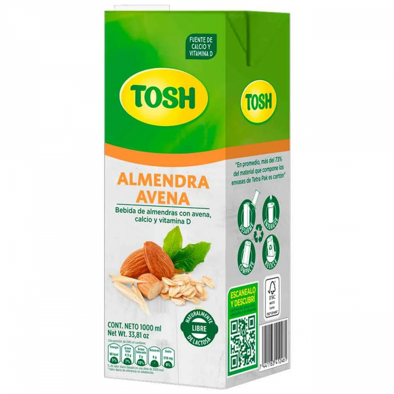 LECHE DE ALMENDRA Y AVENA TOSH 1000 ML