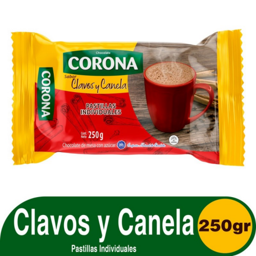 BEBIDA CHOCOLATE EN BARRA CORONA CLAVOS Y CANELA 250 GR